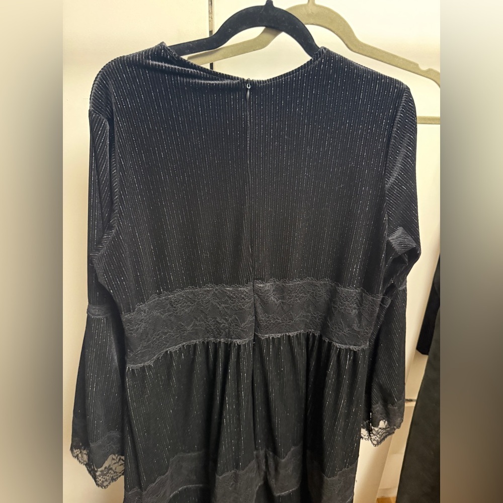 Long Sleeve Black Lace-Trim Evening long Dress fits Xl & XXL Good for Maternity - Picture 8 of 9